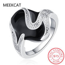 Alta qualidade 925 anéis de prata esterlina para mulheres do sexo feminino masculino preto oval cz cristal infinito anel bague argent 925 anillos mujer 2024 - compre barato