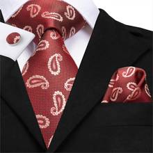 Tênis de seda masculino com 8.5cm, gravata de caxemira coral e vermelho, clássico, para festa de casamento, abotoaduras quadradas, conjunto de gravata de luxo 2024 - compre barato