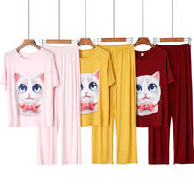 Cute Cartoon Cat Pajamas Set Casual Modal Short Sleeve Nightwear Loose Women Sleepwear Oversize 40-70Kg Pyjamas Soft Homewear 2024 - buy cheap