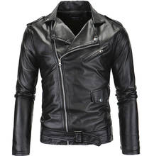 Jaqueta masculina de couro motocicleta, casaco para homens de couro slim fit com zíper oblíquo, preto e branco, moda primavera 2024 - compre barato