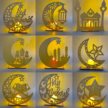Eid mubarak pingente de madeira com velas led luz ramadan decorações para casa ramadan kareem muçulmano islâmico festa eid decoração 2024 - compre barato