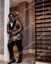 Men Suits Gold Pattern and Navy Blue Groom Tuxedos Shawl Velvet Lapel Groomsmen Wedding Best Man ( Jacket+Pants+Tie ) C731 2024 - buy cheap