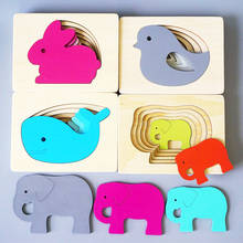 Quebra-cabeças 3d de madeira para crianças, 5 camadas, animal, multicamadas, coelho, elefante, pássaros, baleias, brinquedo montessori 2024 - compre barato