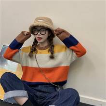 Casual retro listrado solto camisola feminina suéteres kawaii japonês ulzzang feminino harajuku coreano bonito roupas para mulher 2024 - compre barato