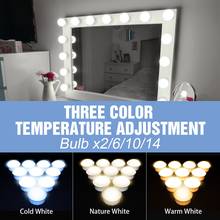 Голливудский светодиодный косметический зеркальный светильник, 3 цвета, бесступенчатая диммируемая туалетный столик, ванная светодиодная настенная лампа, USB, косметический светильник 2024 - купить недорого