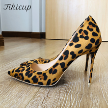 Ticicup sapatos de salto alto stiletto feminino estampa leopardo 8cm 10cm 12cm, plus size 33-45 2024 - compre barato