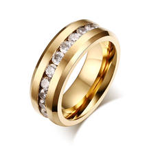 Qianbei-anel incrustação de cz de ouro de 8mm, aço inoxidável, cocktail, sexy, masculino, feminino, festa de casamento, noivado, presente de dia dos namorados, novo 2024 - compre barato