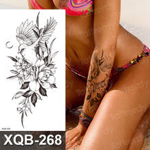 Pegatina de tatuaje temporal para mujer, diseño de peonía de Rosas Negras, hoja de pájaro, flor, brazo, arte corporal Beckham, tatuaje falso impermeable, 1 pieza 2024 - compra barato