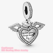 Winter 100% Original 925 Sterling Silver Heart and Angel Wings Dangle Charm beads Fits Brand bracelets Jewelry Making 2024 - buy cheap