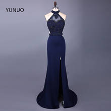 Yunuo moda nova halter preto longo vestidos de noite robe de soiree sem costas sereia árabe feminino vestidos de baile s7030402 2024 - compre barato