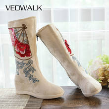 Veowalk bota feminina de algodão bordada cano médio 31cm alto 6.5cm calço escondido botas confortáveis para mulheres elegantes 2024 - compre barato