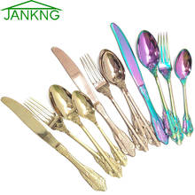 Rainbow Tableware Set Knife Fork Spoon Dinnerware 18/10 Stainless Steel Cutlery Set  Mirror Flatware Set kitchen Silverware 2024 - buy cheap