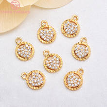 6pcs10 * 8 Mm 24K Gold Color Zircon Charms Pendants With Brass Round Heart-shaped High Quality Diy Jewelry Findings Accessories 2024 - buy cheap