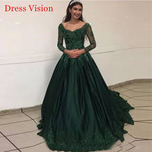 Robe De Soiree Evening Dresse Lace Appliques Beading Party Gowns вечернее платье Dark Green Long Sleeves 2024 - buy cheap