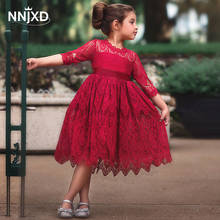 Disfraz de encaje de media manga para niñas, traje rojo elegante para baile de graduación de 3 a 8 años, ropa informal para chicas 2024 - compra barato