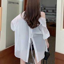 Blusa transparente holgada de manga larga para verano, camisa negra con abertura, para mujer 2024 - compra barato