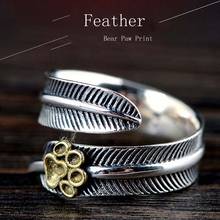 Real 925 Sterling Silver Design Of Female Feather Bear Claw Print With Retro Technology Ring Exquisite Wedding Gift Jewelry 2024 - buy cheap