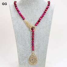 GuaiGuai Jewelry 10mm Fuchsia Tiger Eye Long loop Necklace Cz pave pendant 48'' 2024 - buy cheap
