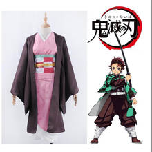 Disfraz de Demon Slayer, Cosplay de Anime, Kimetsu no Yaiba, Kamado, Nezuko, Kimono 2024 - compra barato