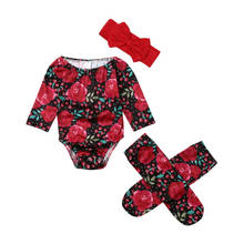 3PCS Baby Girl Floral Clothes Newborn girls Off Shoulder Long Sleeve Romper Headband Socks Outfits Set  Infant Kid 0-24M 2024 - buy cheap
