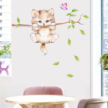 Cartoon Cat Spring Green Leaf Wall Sticker Bedroom Study Background Wall Sticker Cute Stickers Wall Art For Kids Room Decor 2024 - buy cheap