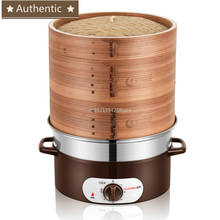 28cm Natural bamboo Steam Pot 3 Layer Thicken Hot Pot Cooker Anti-dry Electric steamer Stainless steel base 1350W 2024 - buy cheap