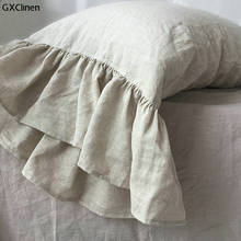 Funda de almohada de lino con volantes largos de sirena, cubierta de almohada de lino Natural 100% lavada, con volantes de un lado, 1 unidad 2024 - compra barato