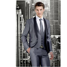 Nuevo traje clásico para hombre Smolking Noivo Terno ajustado traje de noche Easculino para hombre novio esmoquin gris padrino pico negro Bes 2024 - compra barato