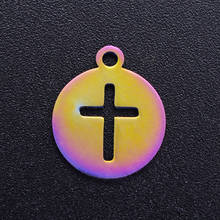 5pcs/lot 100% Stainless Steel Cross diy Charms With Rainbow Plated Wholesale Charm for Necklace For Earring Making 2024 - buy cheap