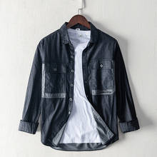 Camisa jeans masculina de estilo vintage, camisa slim fit de cowboy, moda casual, com bolsos, roupas de marca de luxo, 2021 2024 - compre barato