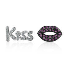 Женские серьги-гвоздики из серебра 925 пробы, с надписью «kiss» 2024 - купить недорого
