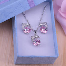 Conjunto de joyería de zirconia cúbica rosa, conjunto de pendientes y collar, regalo de Navidad, color plateado, Delfín, promoción 2024 - compra barato