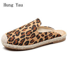 Women Shoes Slippers Canvas Leopard National Style Summer Sandals Hemp Flip Flop Weave Flat Platform Fashion Loafer Breathable 2024 - buy cheap