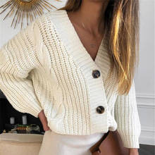Suéter feminino manga comprida, casaco feminino casual com botão, suéter de malha, roupa quente de inverno 2020 2024 - compre barato