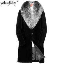 Casaco de inverno masculino de lã 100%, jaqueta com gola de pele de raposa real, ovelha, casacos de pele, roupas masculinas 2020 plus size 5xl lsy088333 my1646 2024 - compre barato