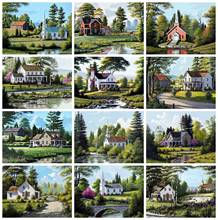 HUACAN Diamond Painting New Landscape 5D DIY Diamond Embroidery Cross Stitch House River Pictures Of Rhinestones Mosaic Wall Art 2024 - buy cheap