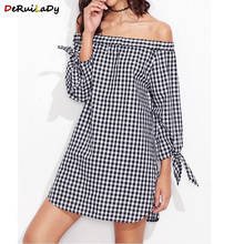 DeRuiLaDy Spring Summer Women Long Sleeve Dress Sexy Off Shoulder Loose Plaid Dresses 2021 Elegant Ladies Party Mini Dresses 2024 - buy cheap