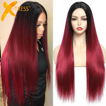 X-TRESS Synthetic Lace Part Wig For Black Women Ombre Red Colored Long 28Inch Soft Straight Natural Hair Wigs Natural Looking 2024 - buy cheap