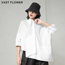 2022 Spring New Plus Size Irregular White Blouse Women Shirt Lapel Three Quarter Sleeve Clothes Fashion Loose Casual Blouse 2024 - buy cheap