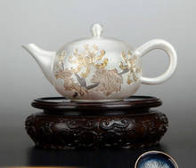 Sterling silver plum gold-plated kettle, teapot, kung fu tea set, handmade 2024 - buy cheap