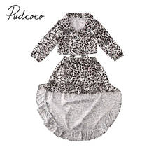 Коллекция 2019 года, весенне-осенняя одежда для малышей укороченный топ с длинными рукавами для маленьких девочек, асимметричное платье, одежда леопардовой расцветки, комплект модной одежды из 2 предметов, От 1 до 6 лет 2024 - купить недорого