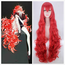 110cm Houseki No Kuni Land of The Lustrous Padparadscha Red Curly Wavy Long Cosplay Heat Resistant Synthetic Hair + Free Wig Cap 2024 - buy cheap