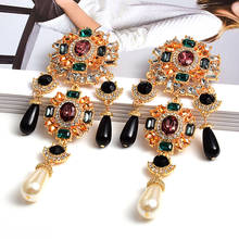 New Bohemian Vintage Metal Colorful Crystals Dangle Drop Earrings Hanging Pearls Fine Rhinestone Jewelry Accessories For Women 2024 - buy cheap