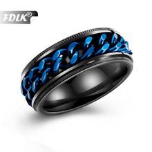 FDLK 8 мм крутое Черное и синее прядильная цепь кольцо для мужчин из нержавеющей стали вращающееся кольцо на цепочке мужское панк ювелирное изделие 2024 - купить недорого