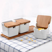 Potes de tempero de cozinha com colher e caixa de porcelana e tampa de bambu-recipiente de armazenamento condimentos jarras de cerâmica 2024 - compre barato
