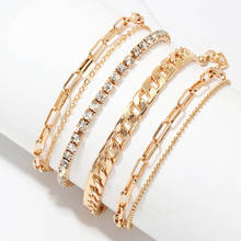 6 Pcs/Set Punk Gold Color Anklets Set Fashion Rhinestone Link Chain Anklets for Women Beach Bead on The Leg Foot Jewelry Gifts 2024 - buy cheap