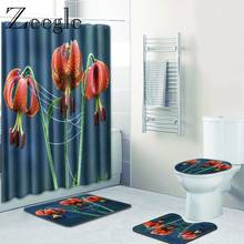 Zeegle 4pcs Toilet Set Anti Slip Toilet Pedestal Rug Foot Mat Polyester Toilet Seat Cover Mat Waterproof Bathroom Curtain Set 2024 - buy cheap