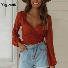 Yojoceli spirng summer boho beach chiffon blouses shirt women long sleeve wrap style shirt female blusas 2024 - buy cheap