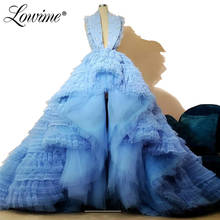 Robe Longue Light Blue Dresses Woman Party Night Tulle Prom Dress V Neck Women Evening Gowns 2020 Beaded High Low Robe De Soiree 2024 - buy cheap