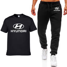 Moda verão camisas dos homens t hyundai motor logotipo do carro imprimir hiphop casual algodão de manga curta alta qualidade dos homens camiseta calças terno 2024 - compre barato